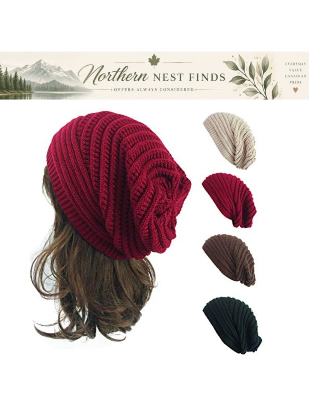 Winter Knitted Beanie Soft Warm Acrylic One Size Women Ski Hat